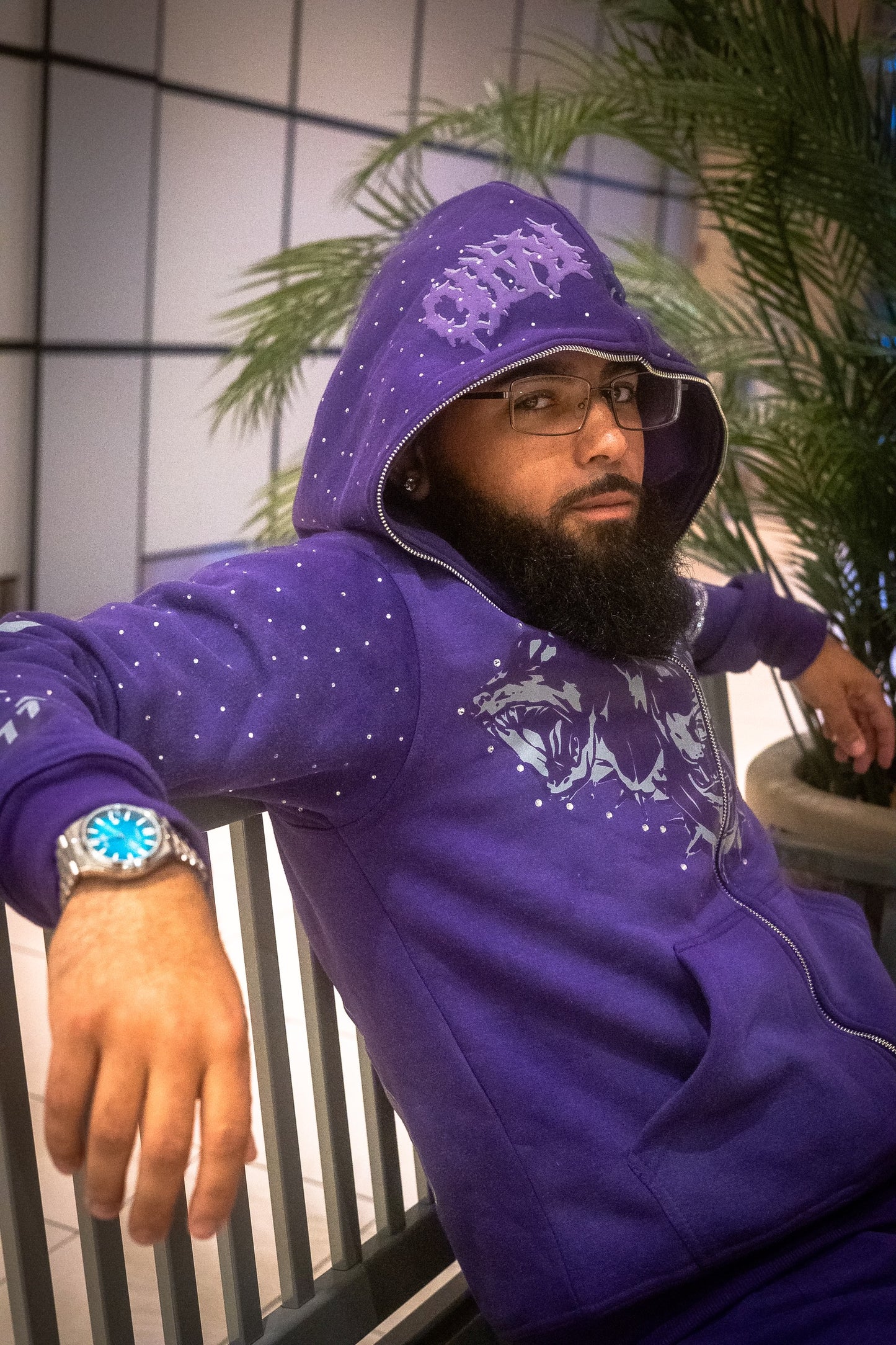 NEBULA-RHINESTONE ZIP UP(PURPLE)