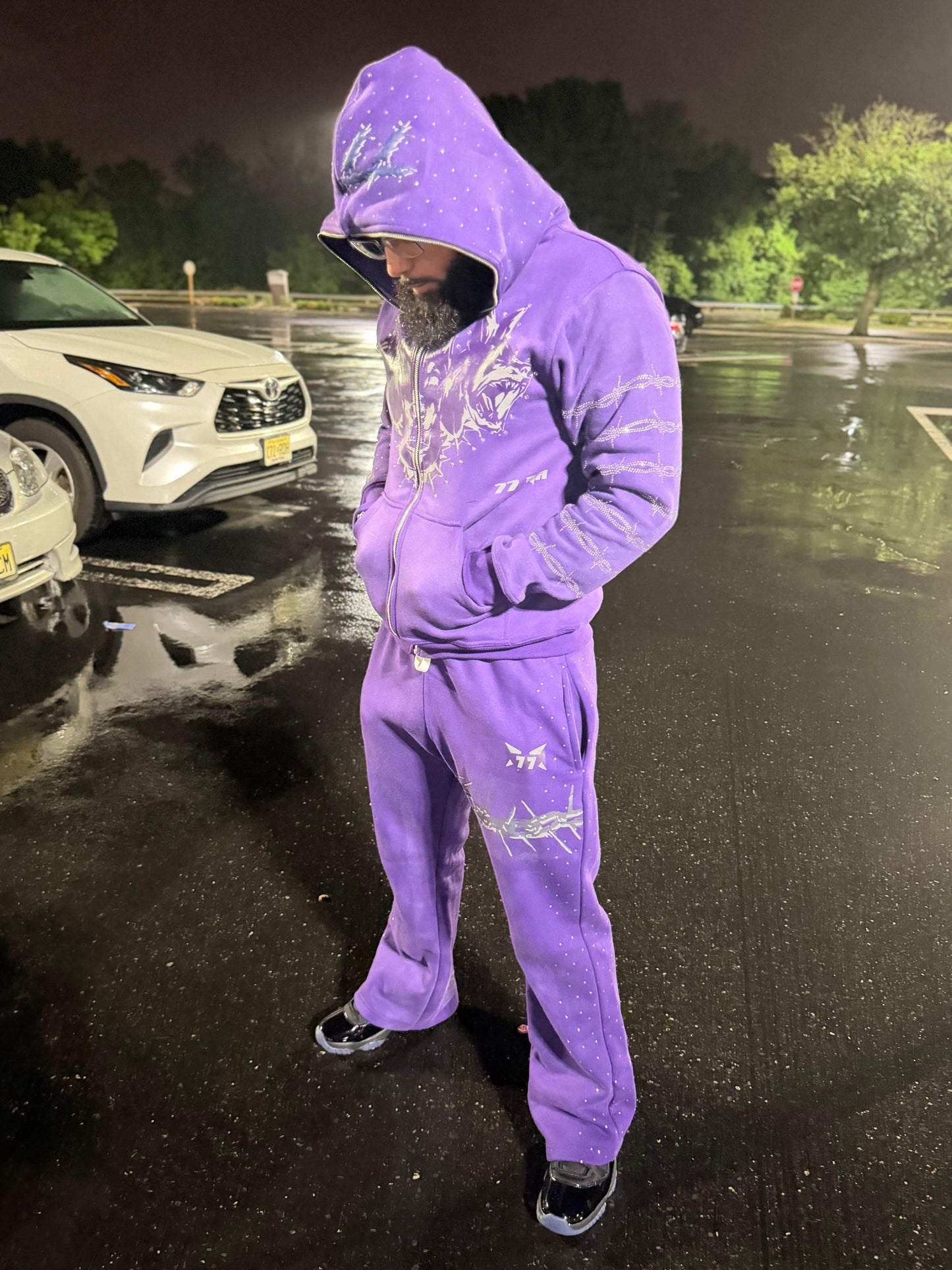 NEBULA-STACKED SWEATS (PURPLE)